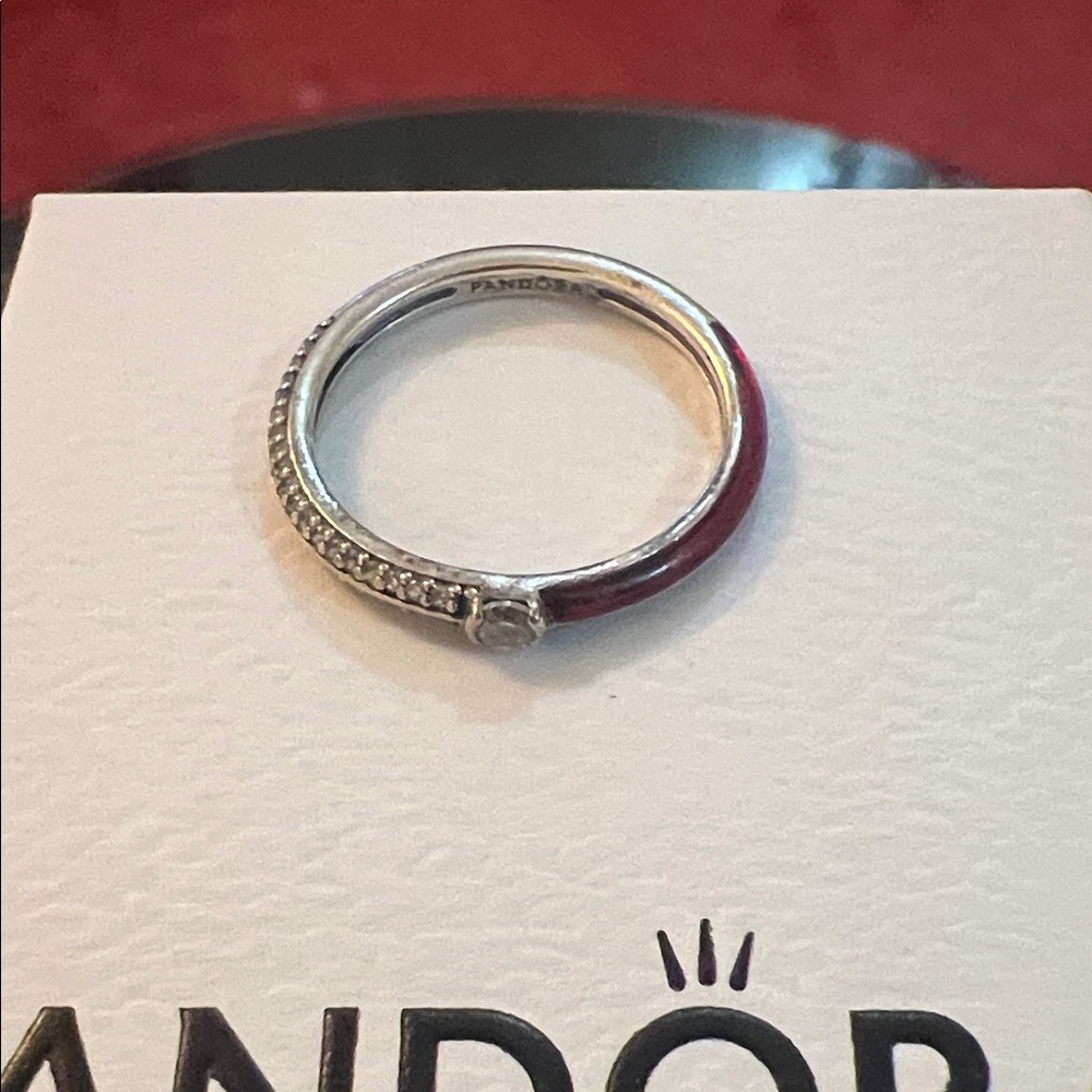 Pandora size 52 / 6  Silver and Red Ring, ships in non Pandora packaging.